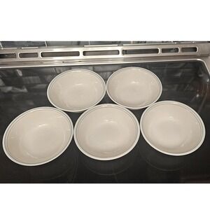 Corelle Rosemarie Soup Cereal Bowls Set of 5 Blue Pink Bands Vitrelle USA 6.25"